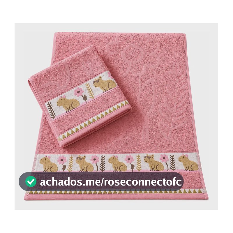 Kit 2 Toalhas Infantis Jacquard 70x110 Cm Rosa Capivara