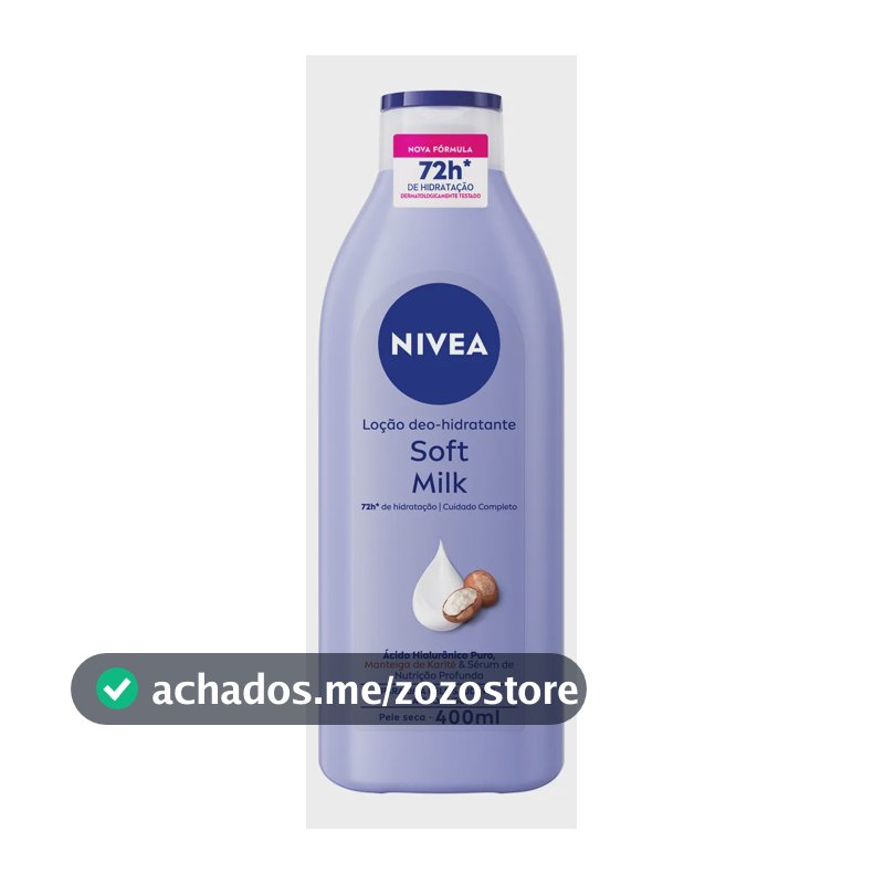 NIVEA Loção Deo-Hidratante Soft Milk 400ml, Hidratação Profunda 72h, Hialurônico Puro, Corporal, Pele Seca