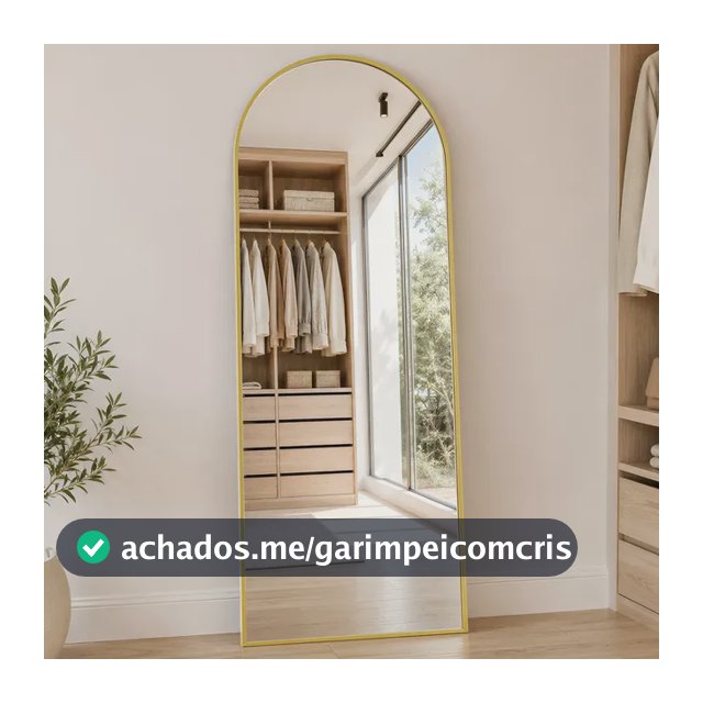 Espelho De Chão Corpo Inteiro Arco 16560cm Com Suporte U Dourado
