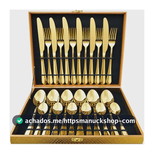 Kit 24 Talheres Luxo Premium Faqueiro Dourado Com Maleta Dourado