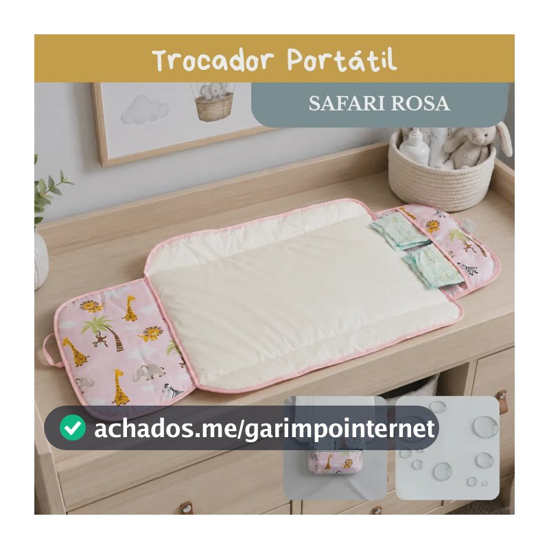 Trocador De Fralda Bebê Impermeável Dobrável Compacto Lindas Estampas Safari Rosa