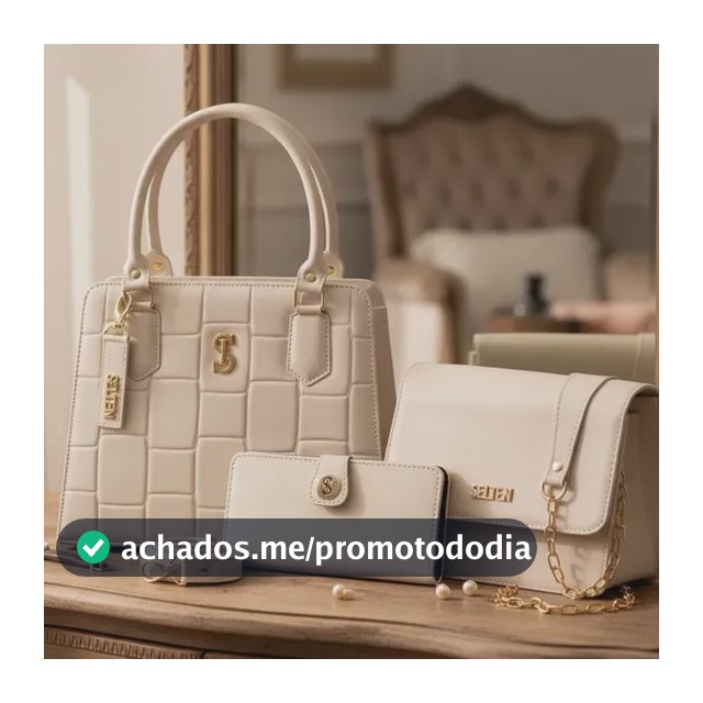 Kit Bolsa Média E Bolsa Pequena Tijolinho E Carteira Selten Bege Tijolinho