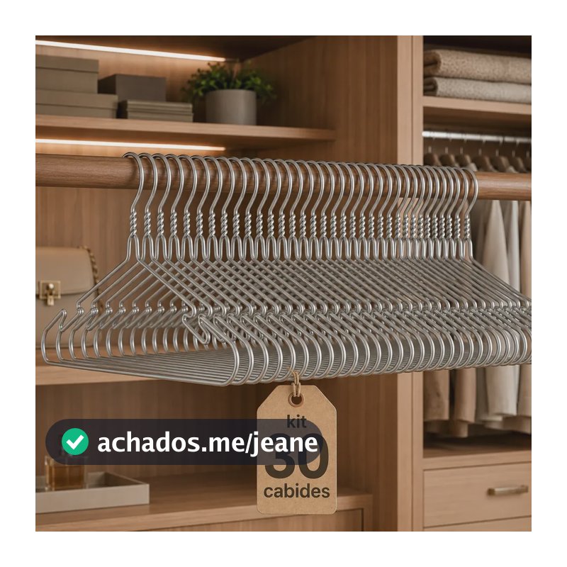 Kit 30 Cabides Metal Aço Inox Cromado Cava Adulto Premium Prateado