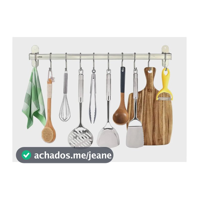 Suporte de Parede de Cozinha com 10 Ganchos Móveis para Organizar Utensilios - Barra de Aço Inoxidável 304 Anti Ferrugem para Pendurar Parede - Pendurador Organização de Cozinha Premium