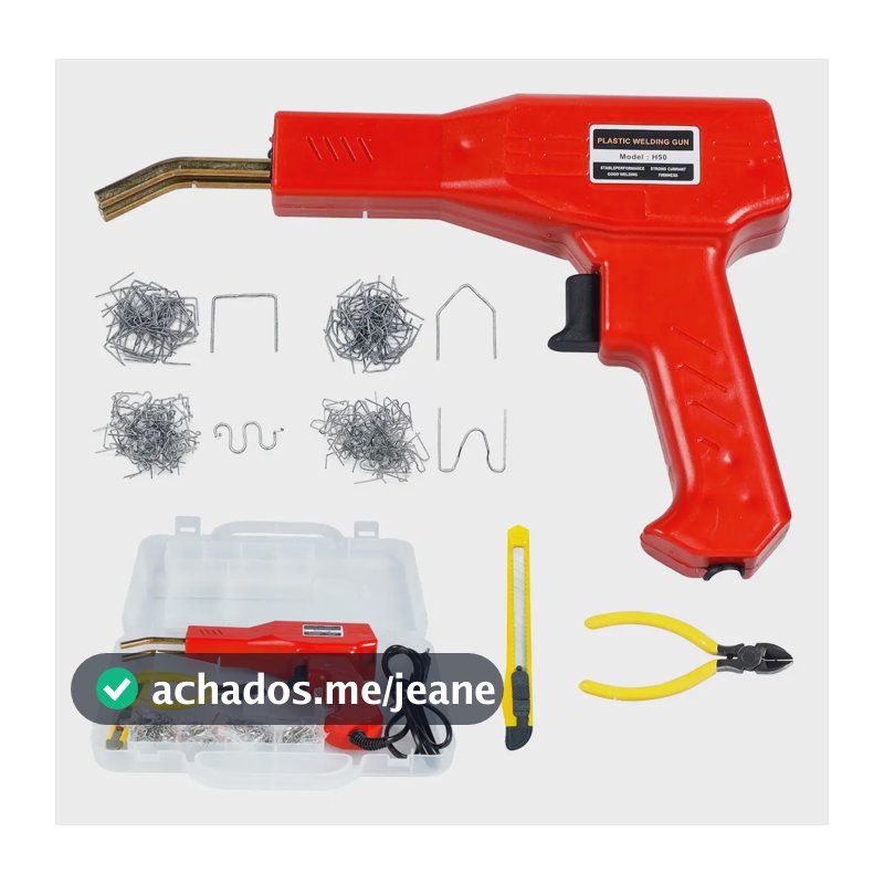 Pistola Solda Plástica Elétrica Para-Choque Reparos Automotivos AC 50W Alicate Estilete 50x Grampos