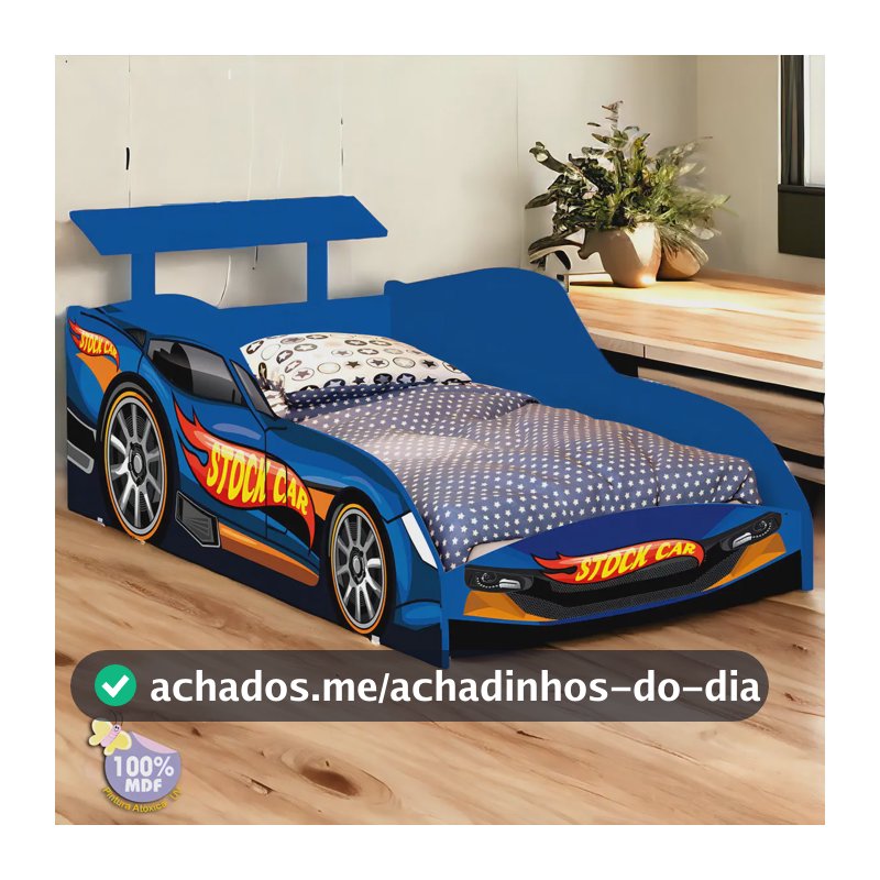 Cama Infantil Juvenil Hot Wheels StockCar Com Colchão Móveis Bela