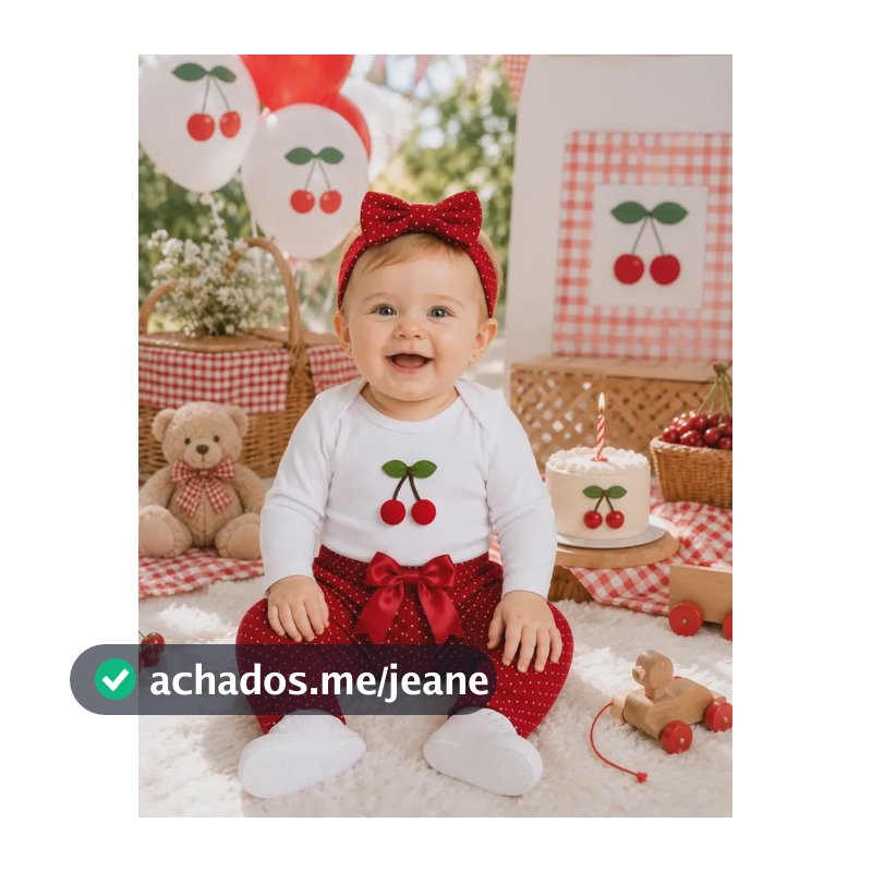 Conjuntinho Bebê Tematico Mesversário Inverno Frio Bordado Cereja Cerejinha G