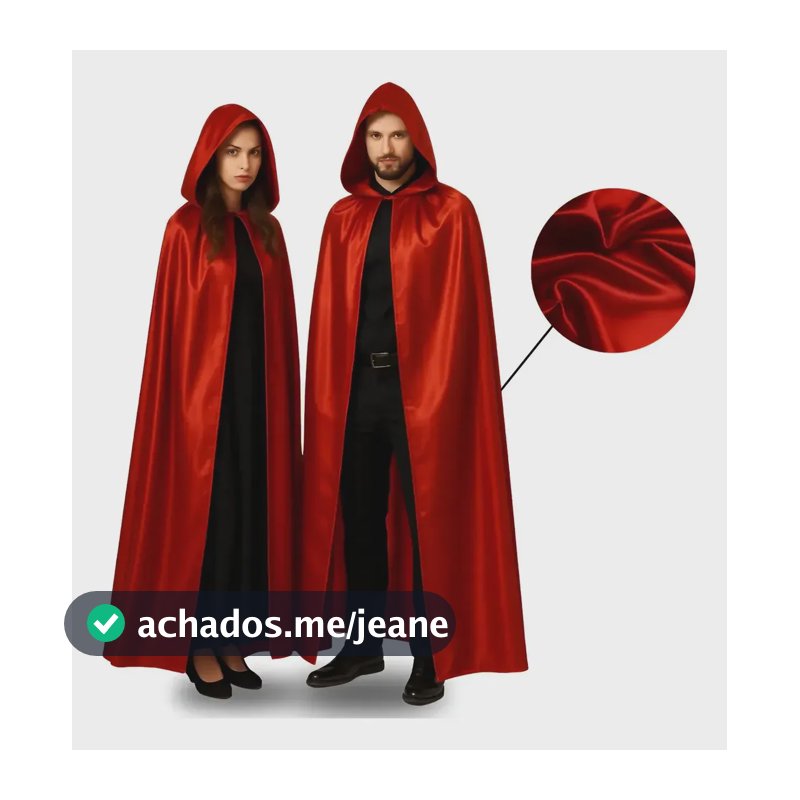 Capa De Bruxa Dupla Face Vampiro Drácula Halloween C/capuz Preto E Vermelho Adulto