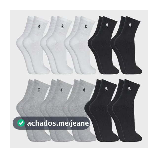 Kit Com 10 Pares De Meia Cano Médio Algodão Adulto Lupo