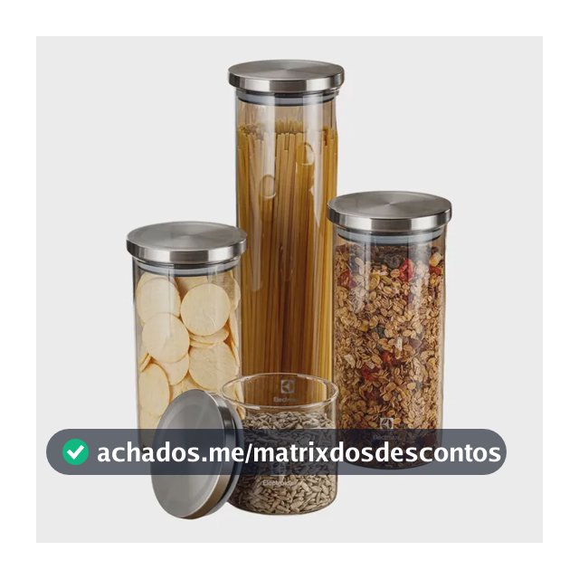 Electrolux Kit 4 Potes Herméticos De Vidro com Tampa Inox, Porta Mantimentos, Porta Alimentos, Vedação Silicone