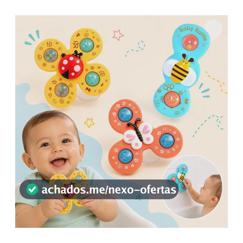 Kit 3 Spinner Brinquedo Bebê Gira C/ Ventosa Sensorial Banho Colorido