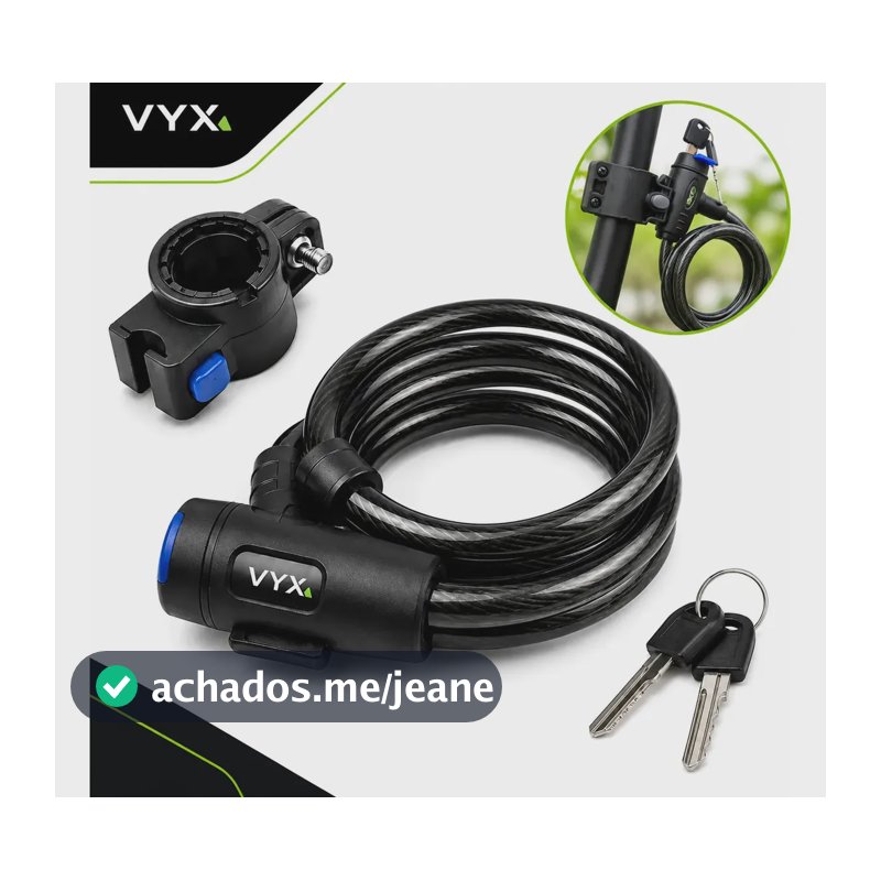 Cadeado Espiral VYX para Bike e Moto, com Chave, Cabo de Aço Reforçado de 100 cm