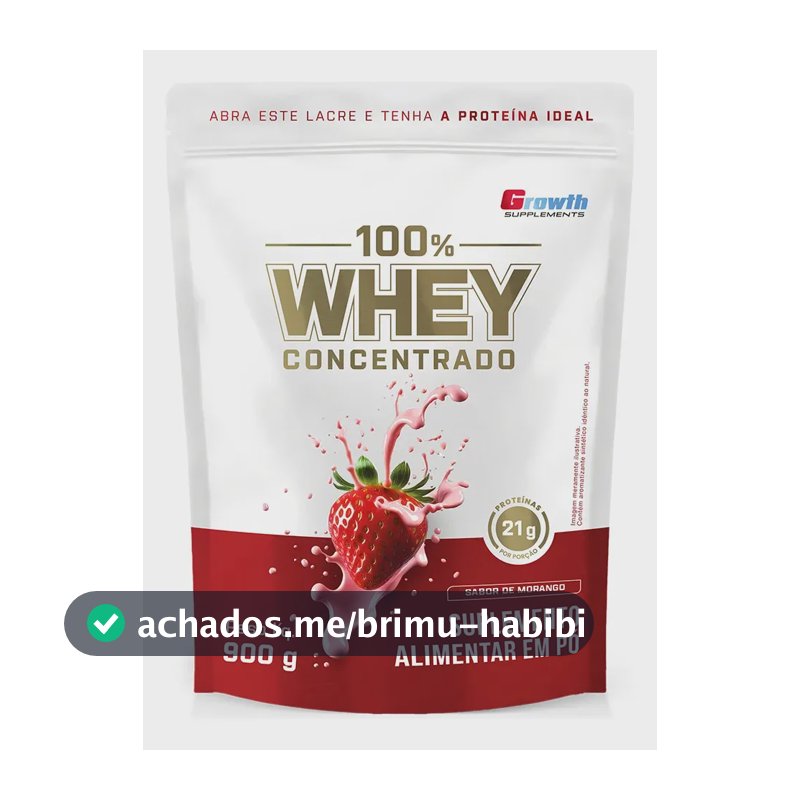 100% Whey Concentrado 900g Growth Supplements Morango