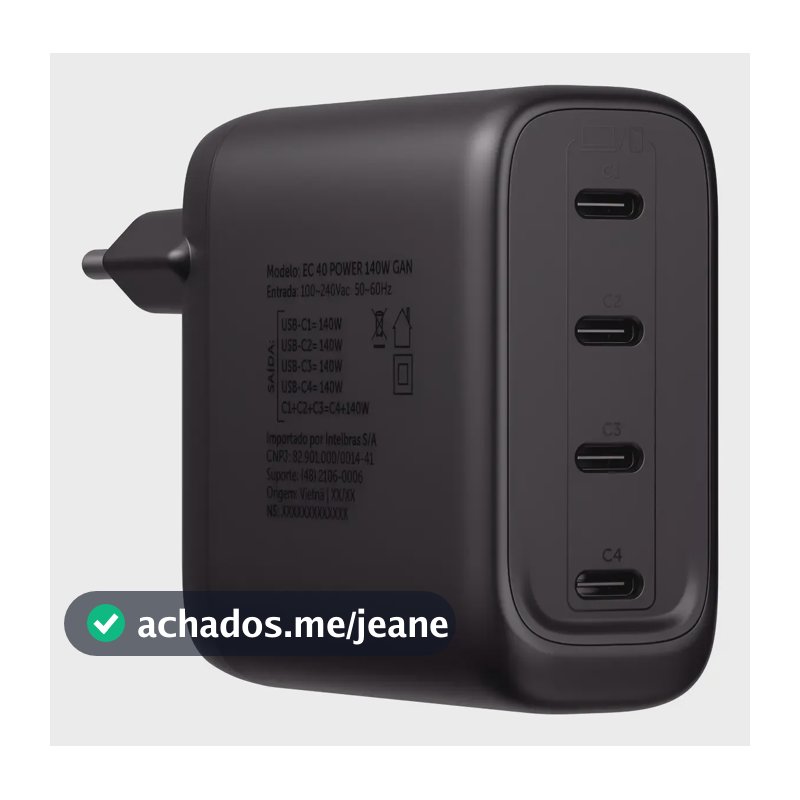 Carregador Turbo Usb-c - Ec 40 Power 140w Gan Intelbras