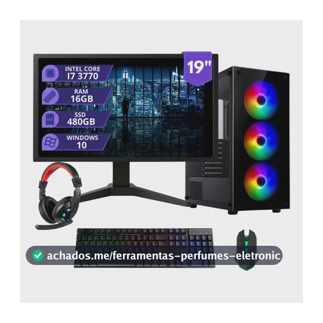 Pc Gamer Completo  I7 3.4ghz 16gb Ssd 480gb 500w Monitor 19 480 Gb 16 Gb Placa De Vídeo Integrada