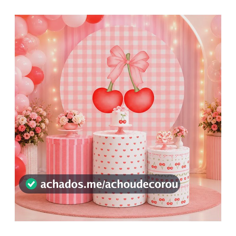 Kit Capas Painel Tema Cereja Para Decoração Rosa Menina Rosa