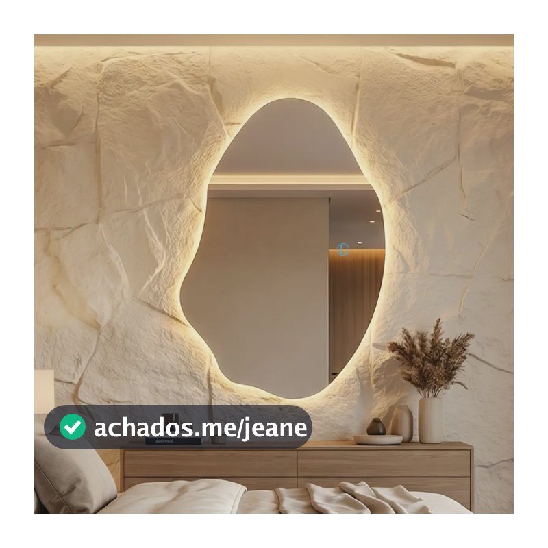 Espelho Orgânico Led Touch Screen 90x60cm Parede Luxo 3 Cores Bivolt Imagem Real Sem Distorção Vidro Cristal Premium Banheiro Quarto Salão Beleza Studio Maquiagem Decorativo Moderno Original Dilar