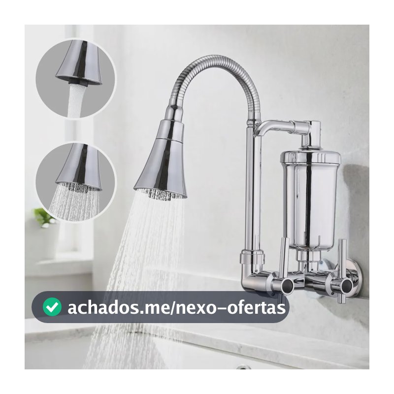 Torneira De Parede Com Filtro Para Cozinha Flexível Parede Prateado Brilhante