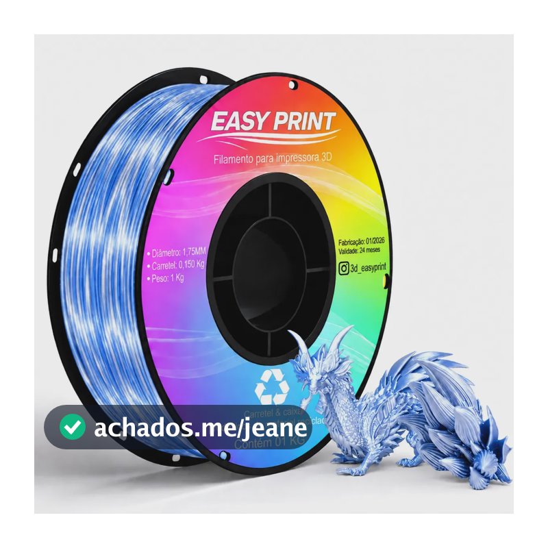 Filamento Pla + High Speed Para Impressão 3d Rolo 1kg Easy Print 3d Cor Silk Azul/Prata