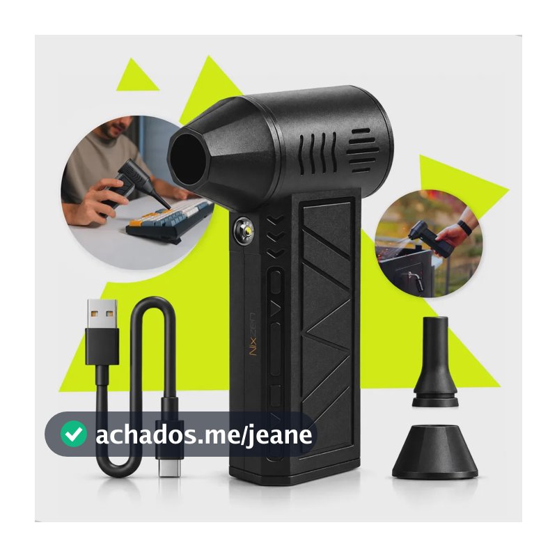 Mini Ventilador Soprador Ar Turbo 130000rpm Elétrico Sem Fio Recarregável Portátil USB-C 3 Níveis 3 Jato Forte Multiuso Limpeza Teclado Carro Moto Acendedor De Churrasqueira Preto Nixzen