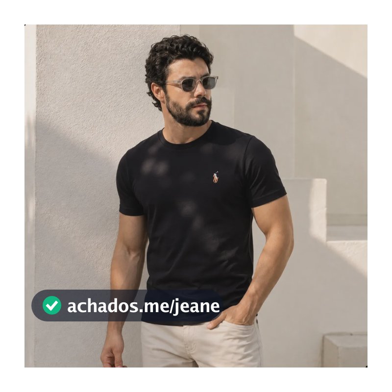 Camiseta Masculina Ralph Lauren Slim Fit Original De Algodão Preto G