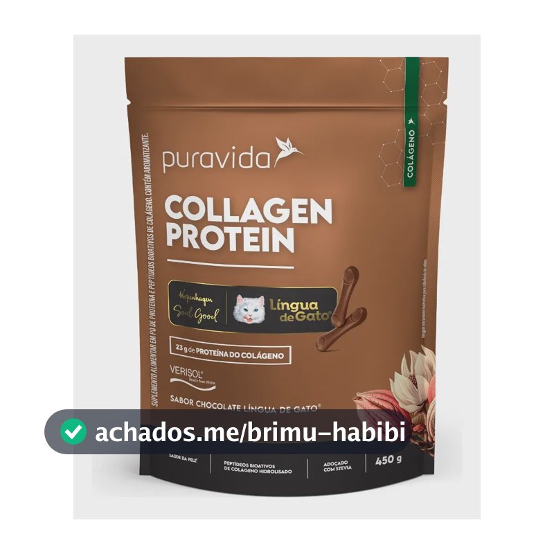 Collagen Protein 23g Língua De Gato 450g Puravida Chocolate
