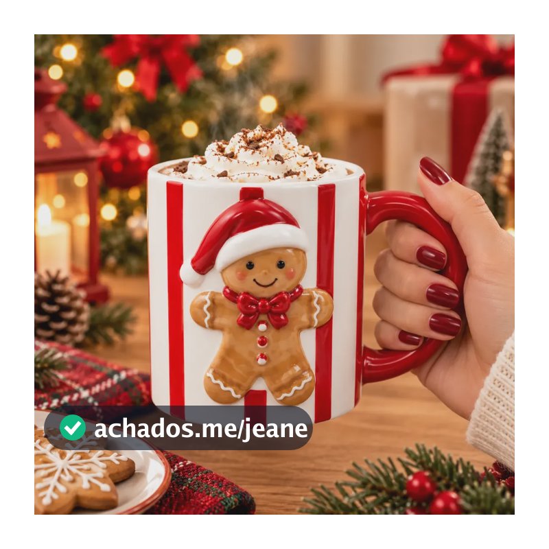Caneca Natalina Biscoito Cerâmica 13cm Presente De Natal