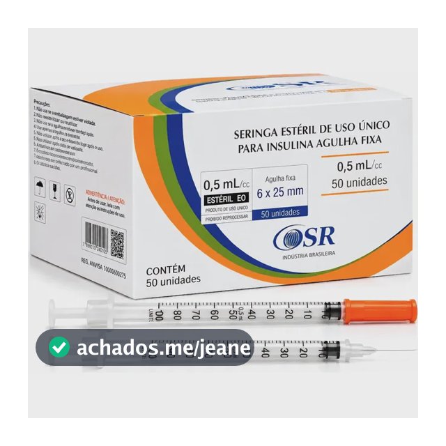 Seringa Insulina 50ui Agulha 6mmx25mm Fixa 0,5ml 50 Unidades 0.5 Ml