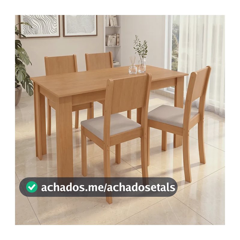 Conjunto Sala De Jantar Com 4 Cadeiras Grupo Lopas Easy Line Cor Amêndoa