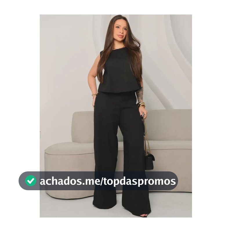 Conjunto Alfaiataria Calça Pantalona E Cropped Linho