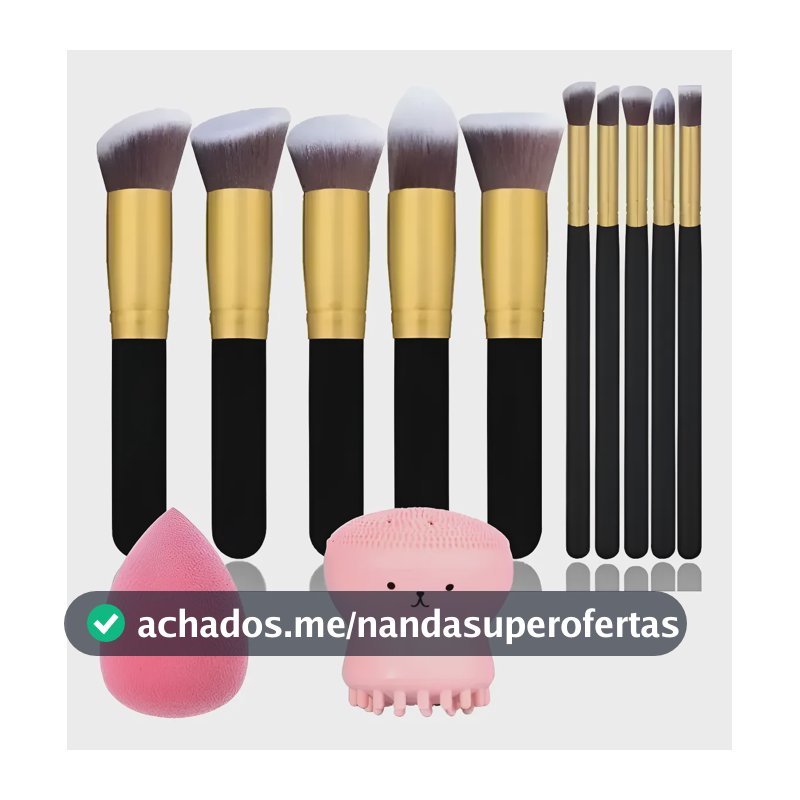 Kit Com Pincel Kabuki +esponja Polvo +esponja Base Maquiagem Preto