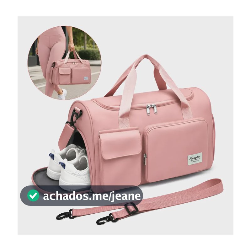 Bolsa Mala De Mão Dobrável Viagem Academia Artigos Tenis Rosa