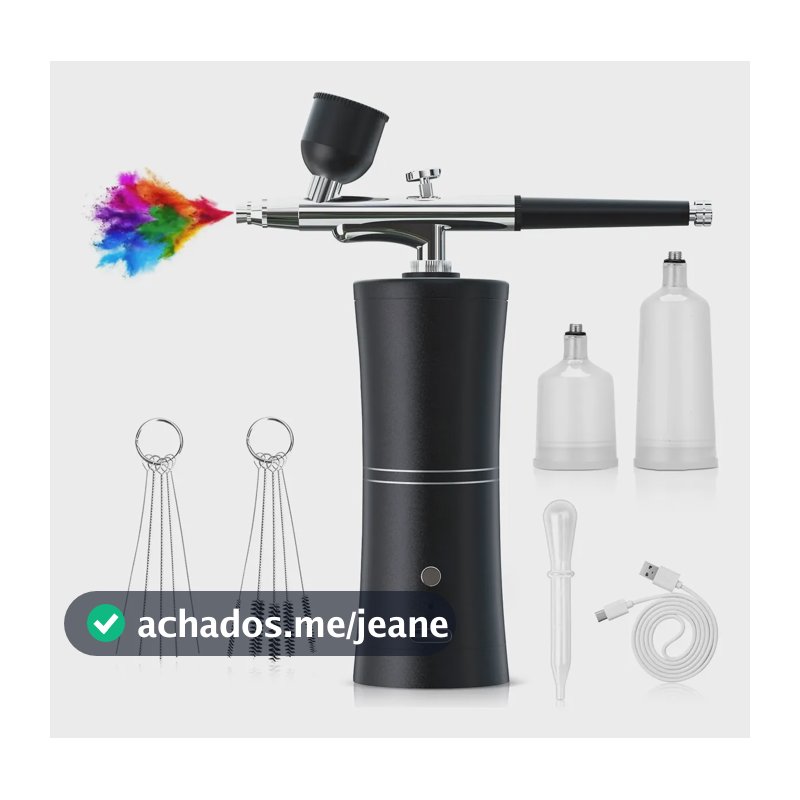 Kit Aerógrafo Recarregável Mini Compressor Sem Fio Portátil Preto
