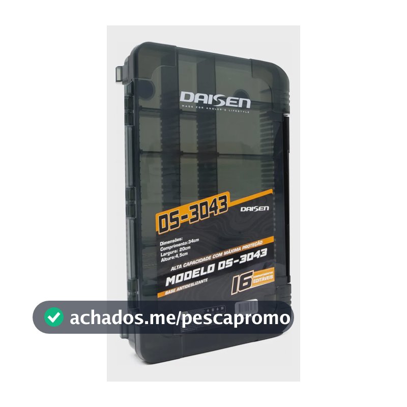 Estojo Caixa Pesca Daisen Ds-3043 16 Divisórias 34x20x4cm Preto