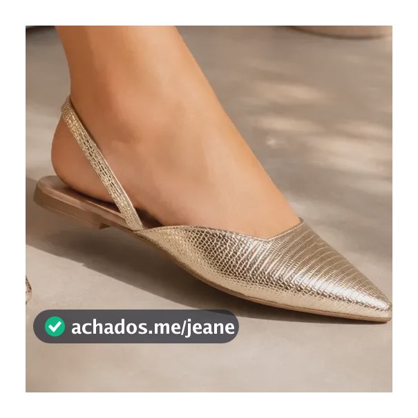Sapatilha Mule Feminina Bico Fino Conforto Textura Bege Ouro