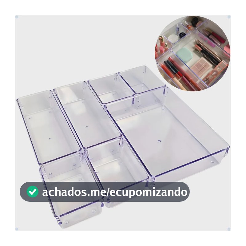 Kit 7 Organizador Acrílico Gaveta Modular Multiuso Maquiagem Transparente