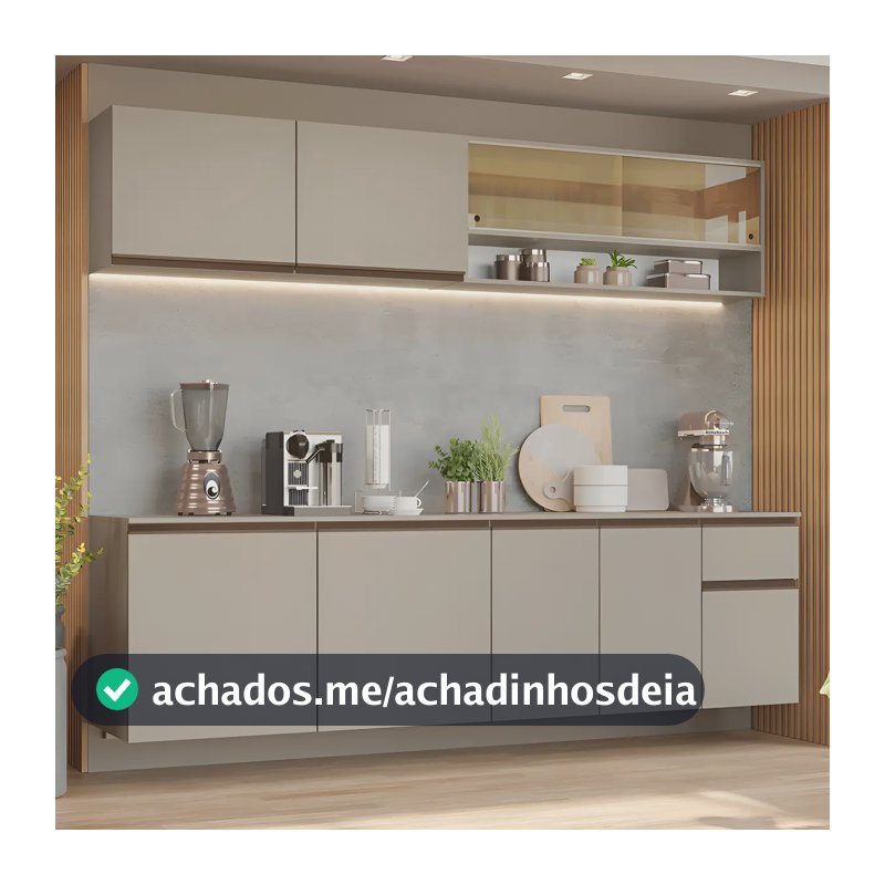 Armário Cozinha Completa 240 Cm Suspenso Nice Madesa 05 Cre Bege