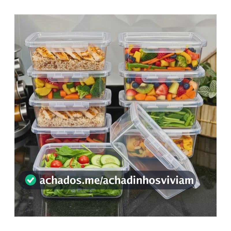 Kit 10 Marmitas 800ml Potes Trava Lateral Freezer Microondas Transparente