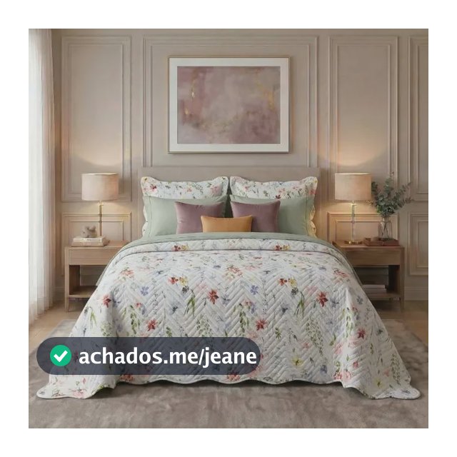 Kit Colcha Queen 3 Peças Cobre Leito Estampado Dupla Face
