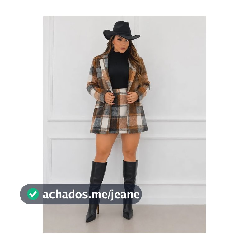 Conjunto Lã Feminino Short Saia E Blazer Xadrez Caramelo Gg 44