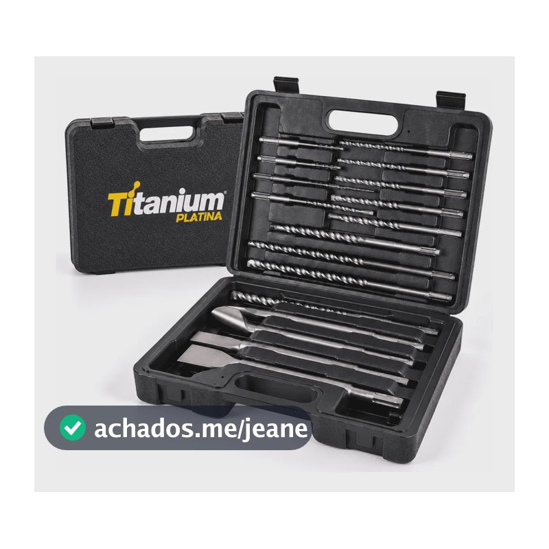 Kit de Ponteiras e Talhadeiras com 17 Pcs Sds-plus para Martelete elétrico com maleta Titanium Platina