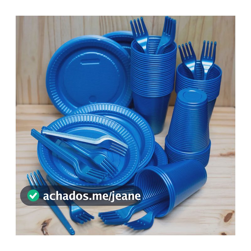 Kit Descartáveis Festas Eventos Aniversarios 50 Pessoas Prato Garfo Copo Cor Azul Perolado