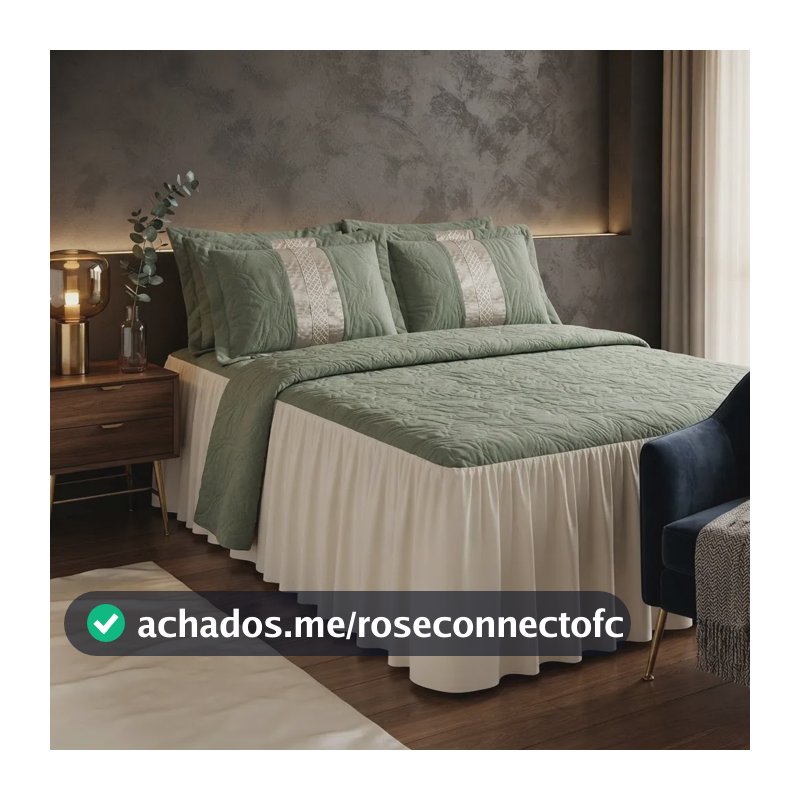 Colcha Casal Queen Kit Bordada 2,70 X 2,60 Cama Box  Verde