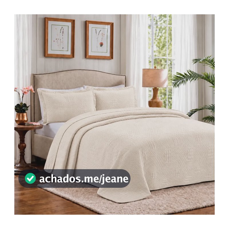 Kit Cobre Leito Casal Dupla Face Colcha 200 Fios 3 Peças Palha Liso