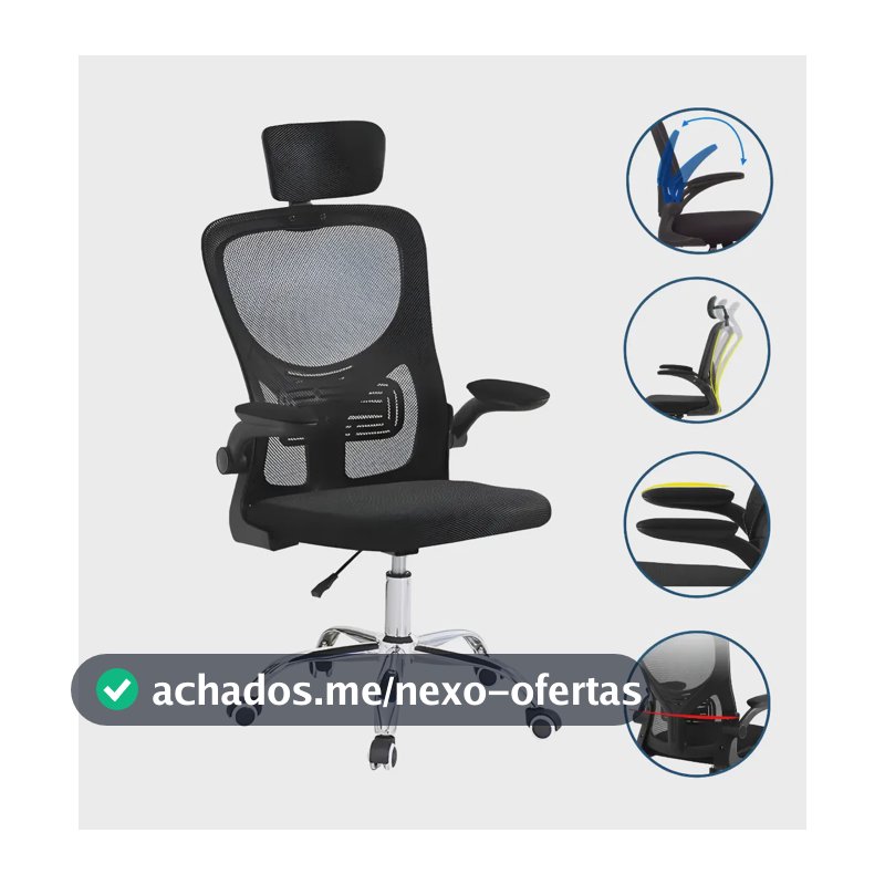Cadeira De Escritório Até 150kg Executiva Presidente Office Preto - Luxo Premium Assento E Encosto Em Tela Mesh,