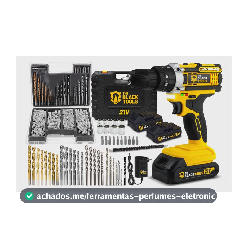Parafusadeira Furadeira De Impacto The Black Tools Profissional TB-21PX 2 Baterias Maleta + Kit Brocas Buchas 300 Peças