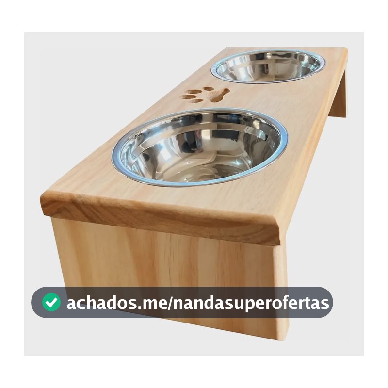 Comedouro P/ Gato Cachorro Pet Elevado Duplo 2 Potes Madeira Madeira Pinus