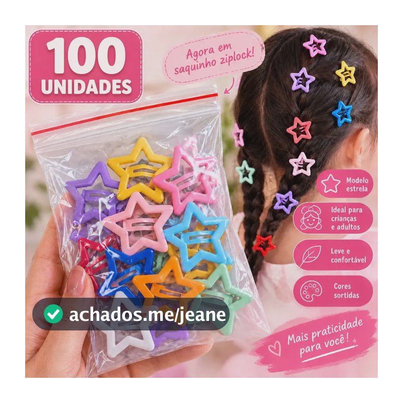 100Unid Presilhas Estrela Colorida Tic Tac Cores Sortidas Infantil Prendedores Cabelo Menina Grampos Estrelinhas Clip Xuxinha 100 Unidades