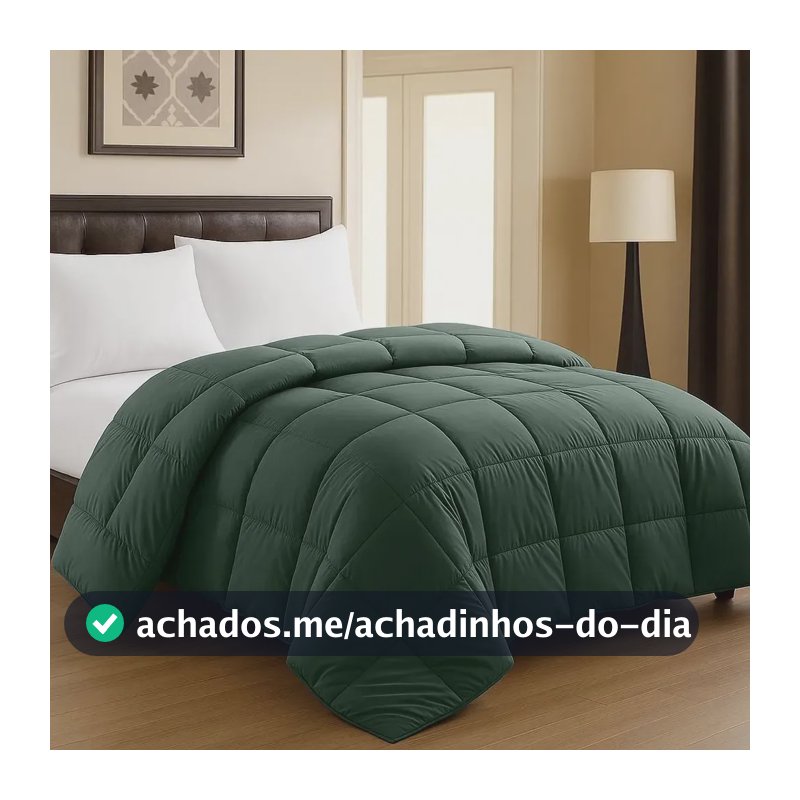 Edredom Casal 400 Fios Dupla Face Pluma Extra Macia Luxo Cor Verde-escuro Desenho do tecido Lisa