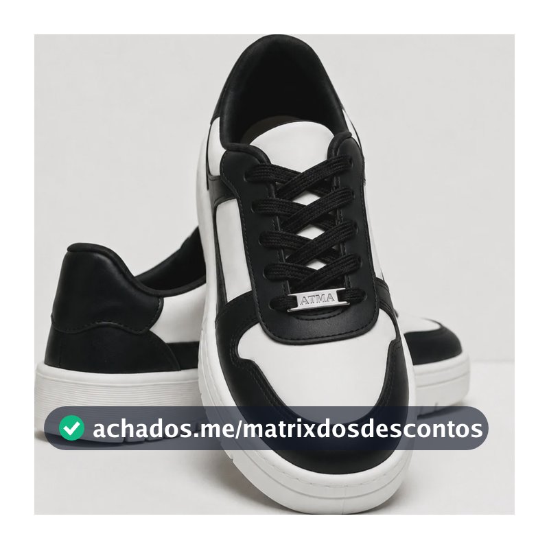 Tênis Feminino Casual Atma Confortável Plataforma Versátil Preto E Branco Liso 36 Br